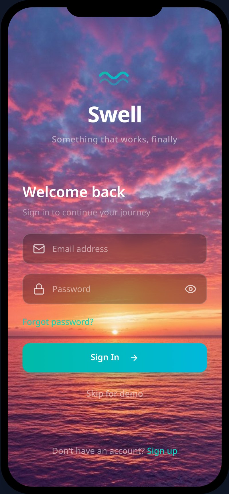 Entering Fuze — a calm, resort-like opening screen